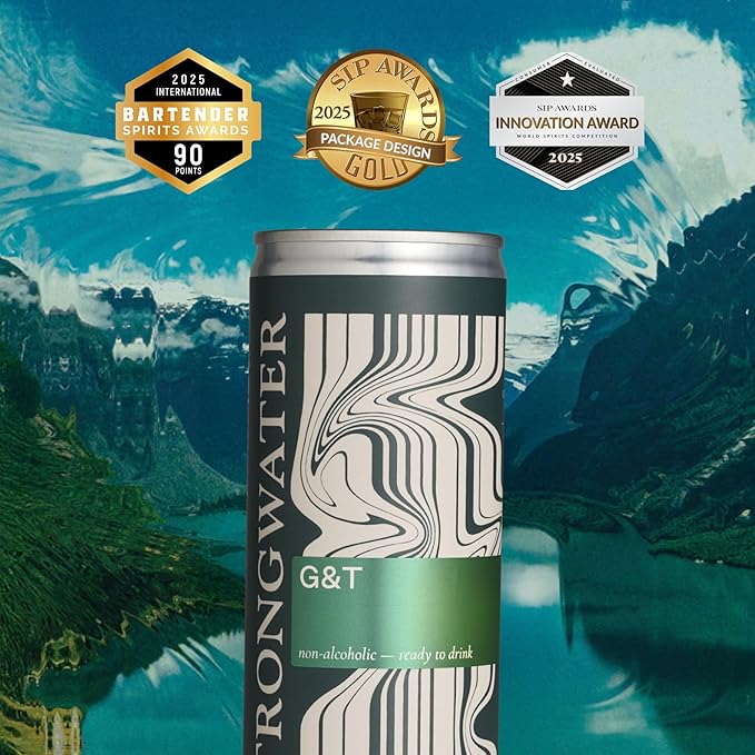 Strongwater Non Alcoholic Gin &amp Tonic - 12 Pack Cans (8.4 Fl Oz Each) - Premium Non Alcoholic Drinks - Ready to Drink Gin and Tonic Alcohol Free Drinks Made with Quinine Citrus Lemongrass &amp