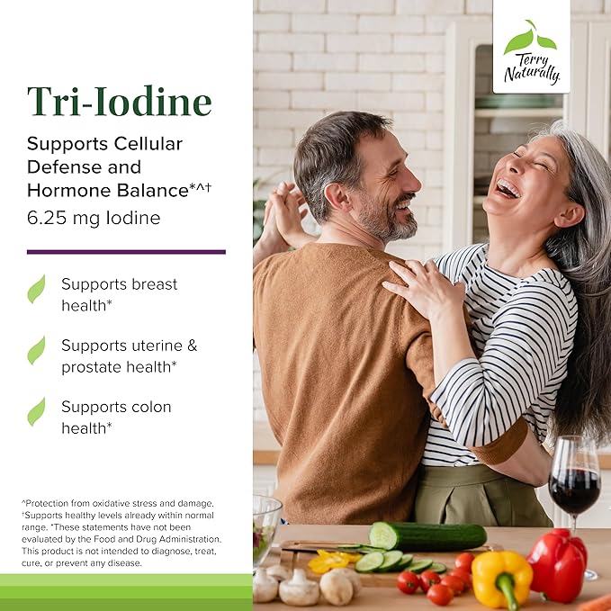 Terry Naturally Tri-Iodine - Support Thyroid Health - Aids Hormone Balance with Molecular Iodine from Kelp - Features Potassium Iodide &amp Sodium Iodide - Brain &amp Energy Support - 6.25mg 90 Cap