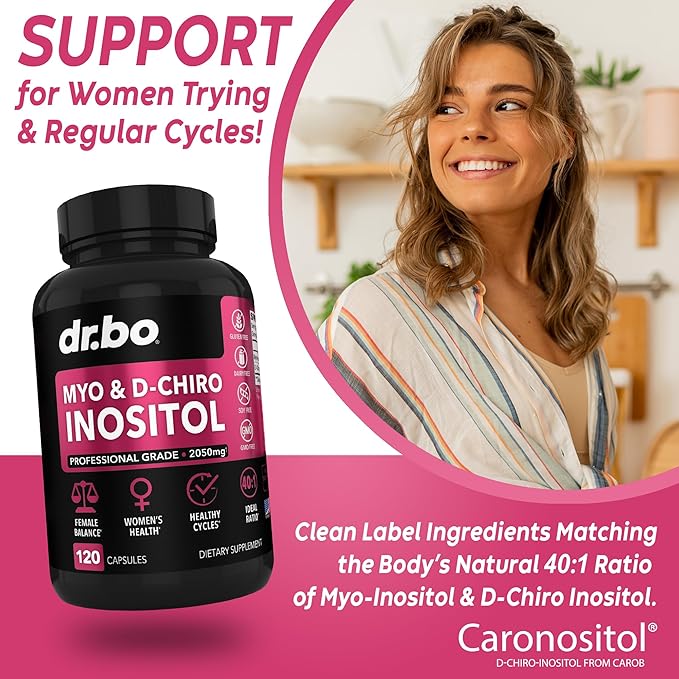 Thyroid Support &amp Myo-Inositol &amp D-Chiro Inositol Supplement Capsules - Natural Support for Metabolism Mood &amp Energy - 40:1 Ratio Hormone Balance for Women Menstrual Cycle Female Health