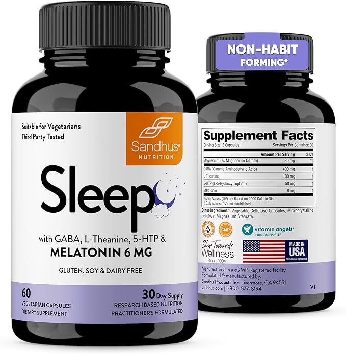 Sandhu's Magnesium Glycinate with Quercetin &amp Sleep Support Capsules | Supports Quality &amp Restful Sleep | for Men &amp Women