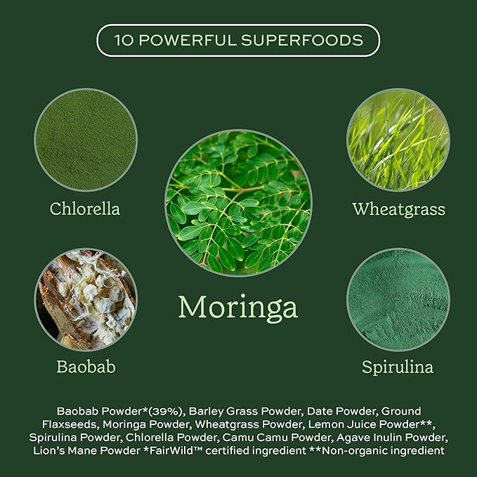 Aduna Organic Super Greens Blend | 100% Natural Superfood Powder for Immune Support &amp Energy | Stir-in Blend with 10+ Superfoods Moringa &amp More | Vegan Powder for Smoothies Shakes &amp Yogh