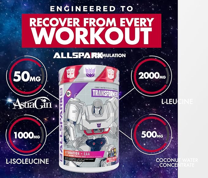 Core Nutritionals Transformers Allspark Hydration + EAA | Full Electrolyte Blend for Recovery | Free Prize Inside - Bumblebee | 30 Servings (Sour Lemon Candy)