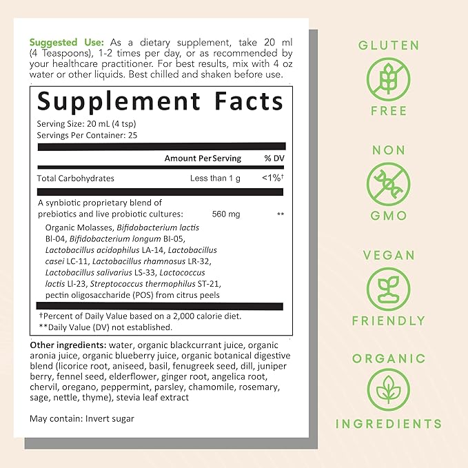 EcoNugenics ecoProbiotic: Probiotic &amp Prebiotic Supplement for Women &amp Men w/ 19 Digestive Herbs – Supports the Microbiome &amp Gut Health + Immune Function – Live Fermented Liquid Vegan Form