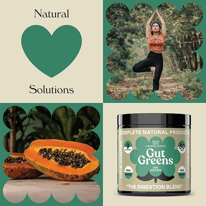 Gut Greens Superfood Powder Formula Supplement - Amazing Raw Digestive Enzyme Supplements Grass Mix 9oz 30 Servings