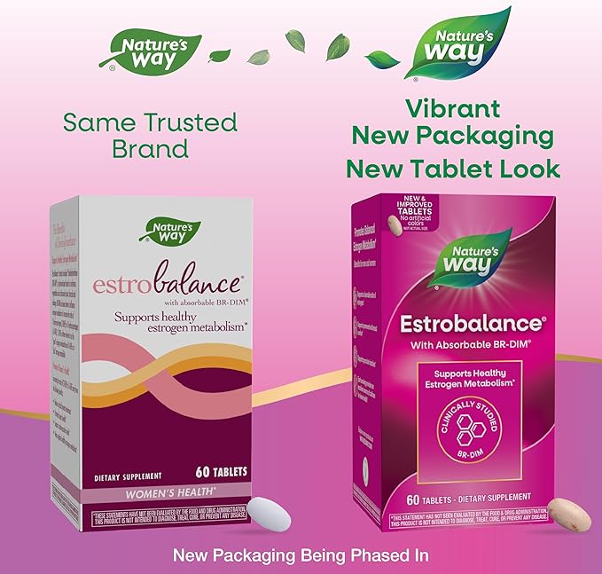 Nature's Way Estrobalance Absorbable BR-DIM Supports Healthy Estrogen Metabolism* Vegan Gluten Free 60 Tablets (Packaging May Vary)