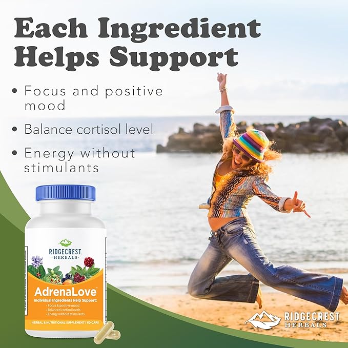 Ridgecrest Herbals AdrenaLove Stress and Energy Support Supplement (60 Vegan Caps 30 Serv)