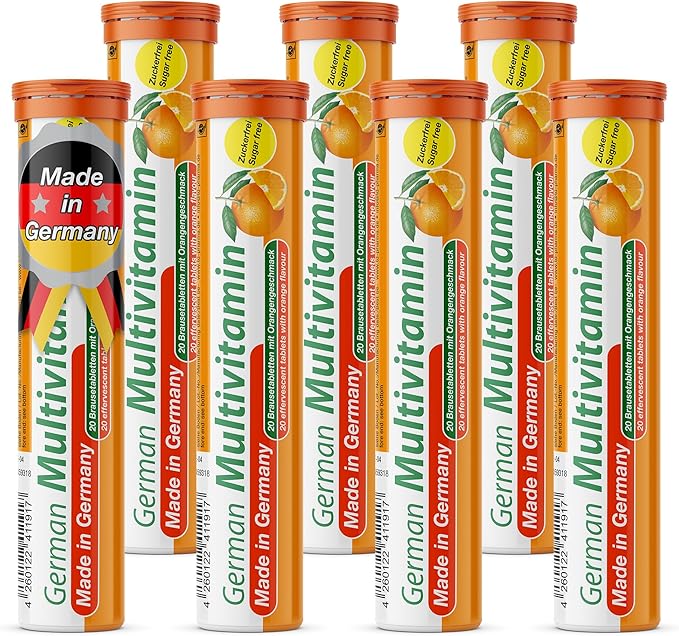 T&ampD German Multivitamin Drink Effervescnet Tablets 140 Servings Orange Flavour - Vitamin C E B1 B2 B6 B12 Biotin Folic Acid Niacin Pantothenic Acid Pharma – Made in Germany