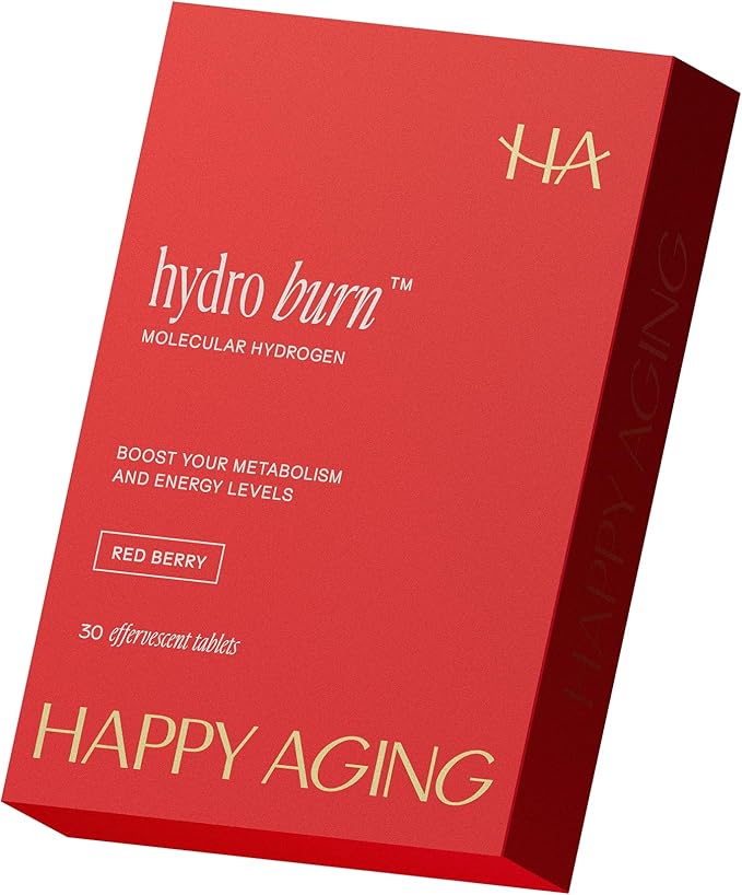 Happy Aging Hydro Burn H2 Molecular Hydrogen Water Tablets|Clean Energy &amp Metabolic Support| Molecular Hydrogen with Magnesium| Fast-Dissolving Keto Antioxidant|30 Red Berry Tablets