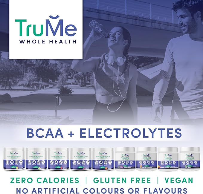 TruMe Whole Health Cherry BCAA Powder with Electrolytes Amino Acids for Muscle Recovery &amp Endurance Sugar Free Intra Workout Hydration Drink Informed-Sport Certified Made in Canada