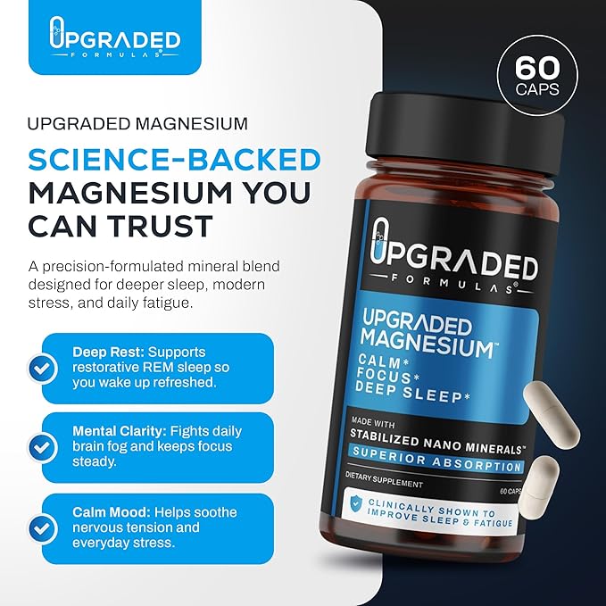 Upgraded Formulas Nano Magnesium Supplement 3rd Party Clinical Trial Improves Deep Sleep up to 250% REM Sleep Up to 160% in only 14 Nights - Enhances Calm 60 Capsules