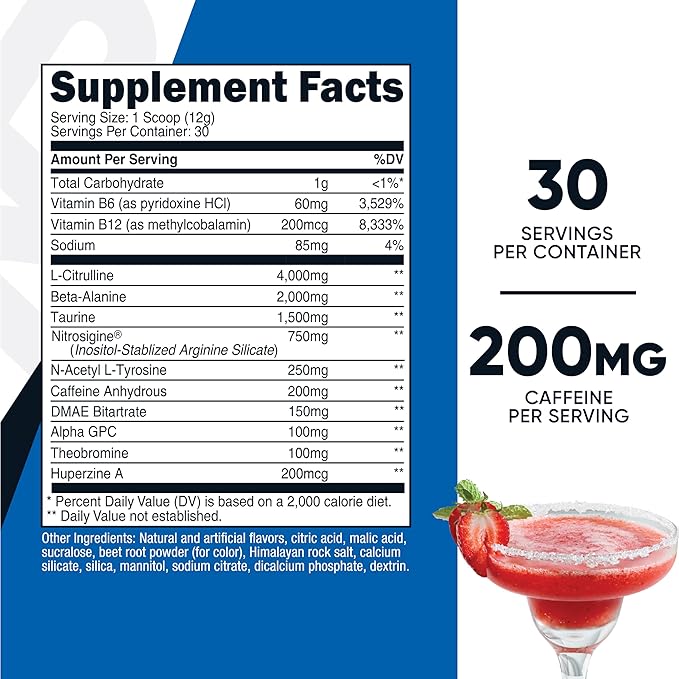 Nutricost Pre-Workout Powder (Strawberry Margarita) 30 Servings - GMO-Free Gluten-Free Vegetarian