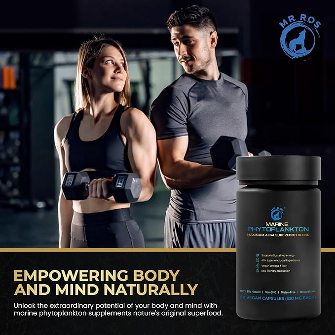 Marine Phytoplankton Capsules – 90 Vegan Capsules – Natural Energy Immune and Cognitive Support – Omega-3 Nannochloropsis gaditana Superfood Non-GMO Gluten Free