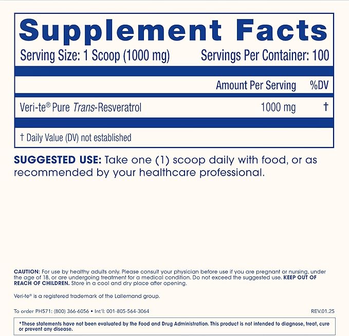 ProHealth Longevity Bulk Trans Resveratrol Powder 100 Grams - Pure Pharmaceutical Grade 1000 mg per Scoop Superior Absorption and Bioavailability