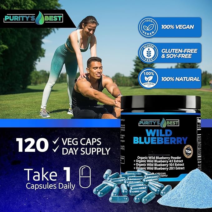 Purity’s Best Wild Blueberry Extract Rich in Flavonoids &amp Anthocyanins Antioxidant Support for Brain &amp Heart Health 4-Month Supply Non-GMO 120 Vegan Capsules