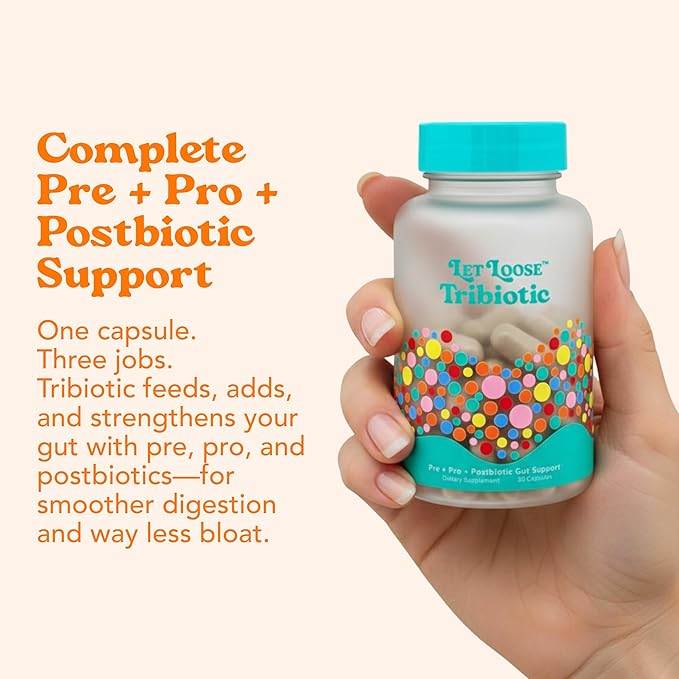 Let Loose Daily Tribiotic Pills - Probiotics Prebiotics and Postbiotics to Feed Your Microbiome and Support Smooth Daily Digestion Gut Health Gut Lining Repair for Women and Men 30 Capsules