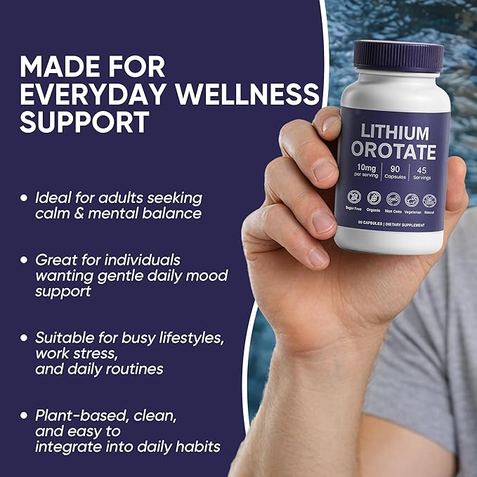 Lithium Orotate 10mg Anxiety Stress &amp Mood Support Lithium Orotate Capsules Supplement Vegan &amp Non-GMO Gluten-Free 90 Capsules (1)
