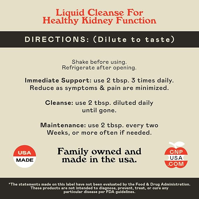 Complete Natural Products Kidney Complete - 8oz Organic Liquid for Kidney Support Cleanse and Detox with Apple Cider Vinegar Lemon &amp Organic Chanca Piedra.
