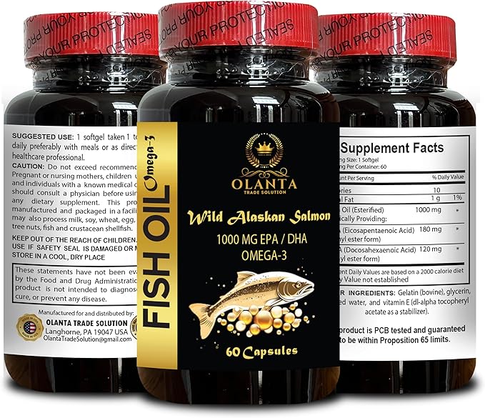 Wild Alaskan Fish Oil - Omega 3 Fatty Acids Including EPA DHA DPA Omega-3 Wild Alaskan Salmon Oil Supports Heart and Brain Health with Omega-3-1 Bottle 60 Softgels