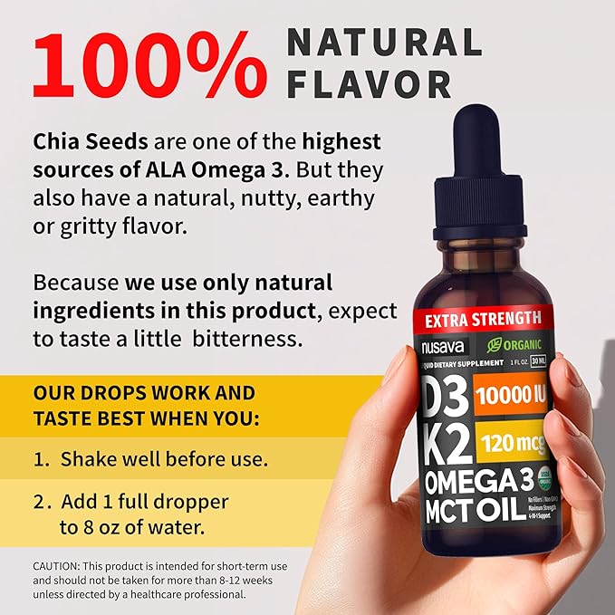 (2 Pack) Extra Strength Organic Vitamin D3 K2 Drops with MCT Oil Omega 3 10000 IU - Vitamin D Liquid No Fillers Non-GMO D3 for Faster Absorption and Immunity Unflavored - (2 Fl Oz 60 Servings)