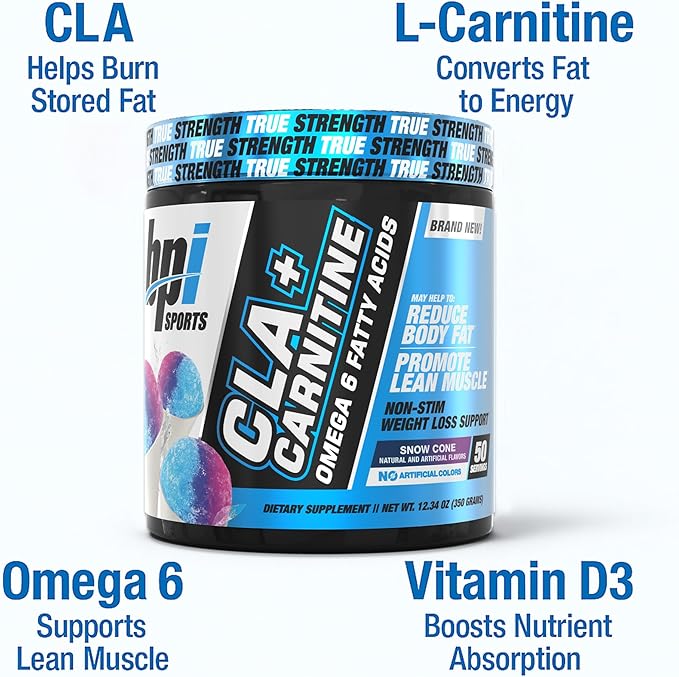 BPI Sports CLA + Carnitine – Conjugated Linoleic Acid – Weight Loss Formula – Metabolism Performance Lean Muscle – Caffeine Free – For Men &amp Women – Snow Cone – 50 servings – 12.34 oz.