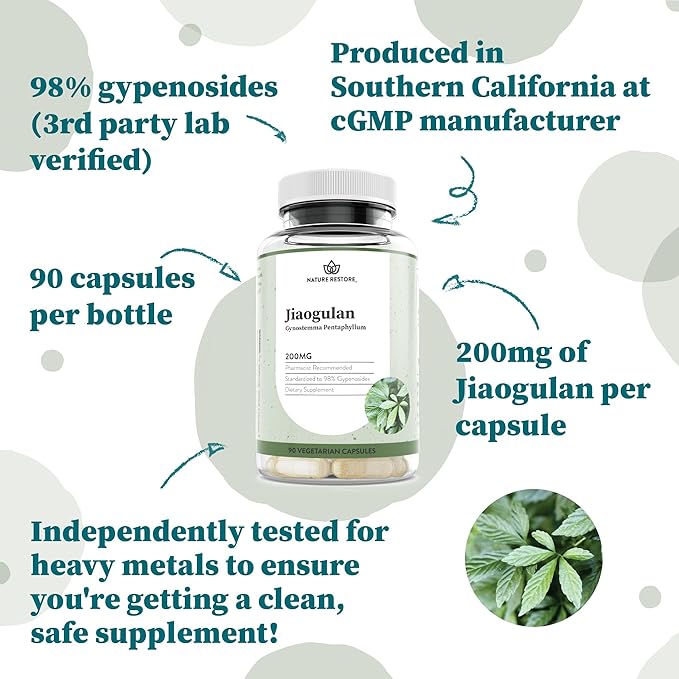 Jiaogulan Extract Supplement Highest Strength 98 Percent Gypenosides Natural AMPK Activator Non GMO Gluten Free 90 Gynostemma Pentaphyllum Capsules Vegan