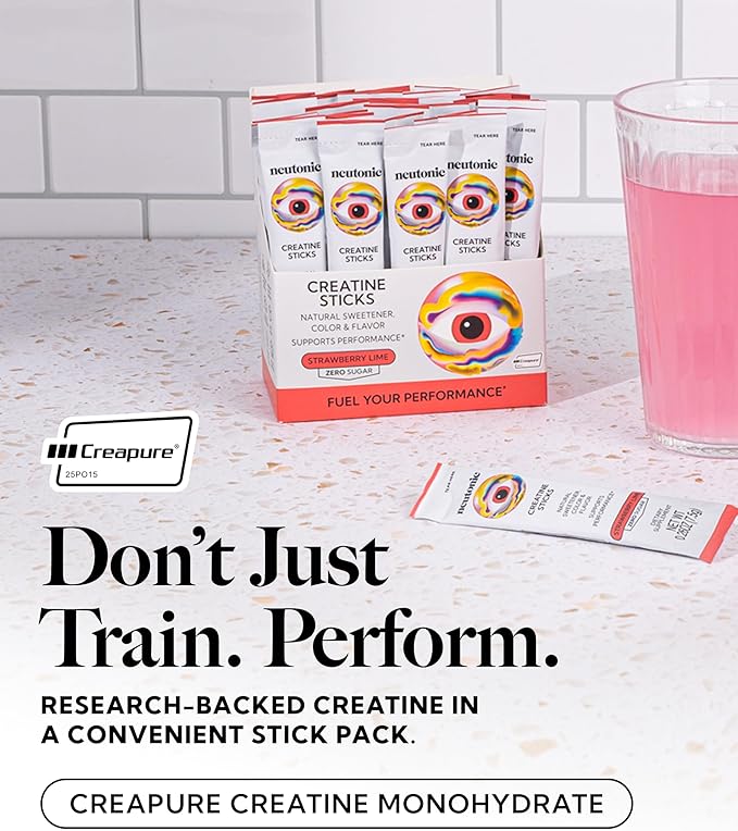 Neutonic Creatine Monohydrate | Strawberry Lime Flavored | Premium Micronized Creapure Creatine Powder | Supports Strength and Power | Zero Sugar Vegan | Convenient Single-Serve Packets | 30 Sticks