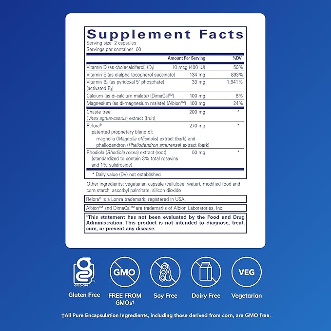 Pure Encapsulations PMS Essentials | Hypoallergenic Supplement Supports Menstrual Comfort Fatigue and Helps Lessen Cravings* | 120 Capsules