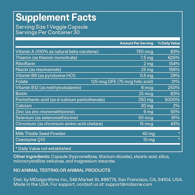 MDacne Vitamins and Minerals Skin Clearing Supplements (3-Pack) - 30 Vegan Capsules - Supports Topical Acne Treatment &amp Promotes Clear Calm Skin Redness &amp Pore-Clogging - Dermatologist Formu