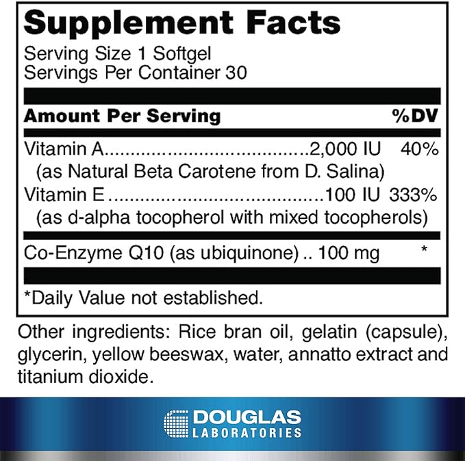 Douglas Laboratories Coenzyme Q10 Plus Vitamin A &amp E | Supports Energy Production and Proper Functioning of Cells | 30 Softgels