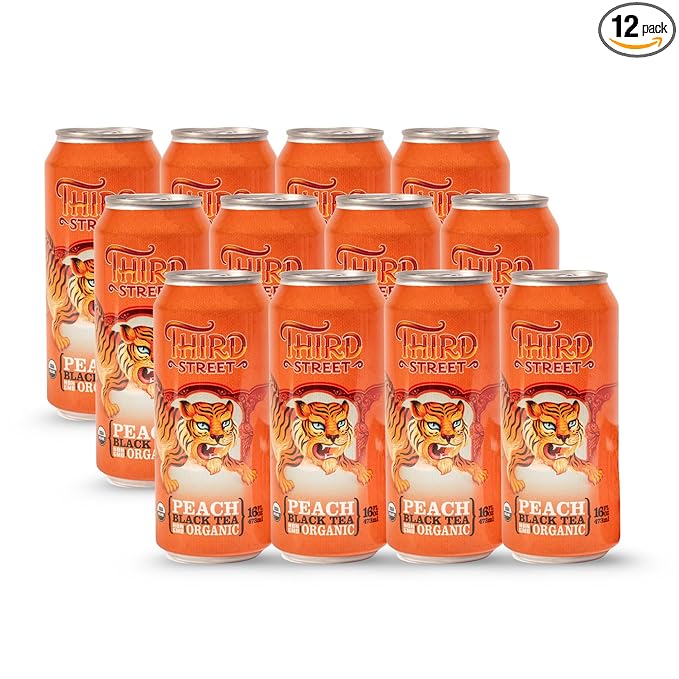 Third Street Inc. Organic Peach Black Tea 16 Fl. Oz. Crisp and Juicy Blend Ready to Drink Beverage Vegan Gluten Free Kosher Non-GMO 12 Pack