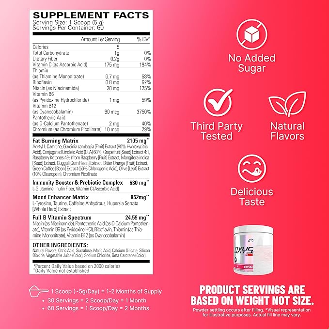 EHP Labs OxyShred Pre Workout Powder - Preworkout Powder with L Glutamine &amp Acetyl L Carnitine Energy Boost Drink - Raspberry Refresh 60 Servings