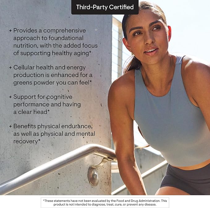 THORNE - Daily Greens Plus - Comprehensive Greens Powder with Matcha Spirulina Moringa and Adaptogen Mushroom and Antioxidant Blends - Refreshing Mint Flavor 7.3 Oz - 30 Servings