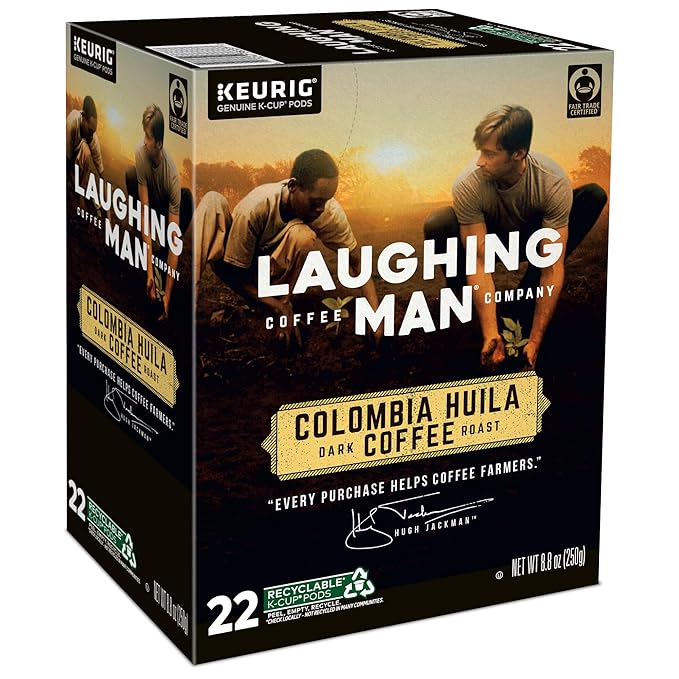 Laughing Man Colombia Huila Coffee Keurig Single Serve K-Cup Pods Dark Roast 88 Count (4 Packs of 22)