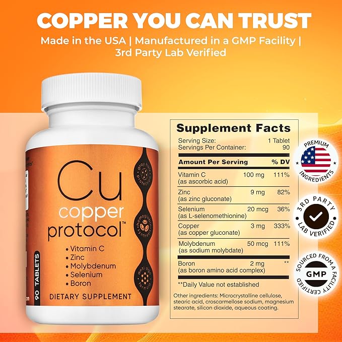 Copper Supplements for Women and Men (90 Capsules) Boosts Energy Nourishes Body Anti-Aging Formula Includes Vitamin C Zinc &amp Selenium Non-GMO Made in USA - GMP Certified