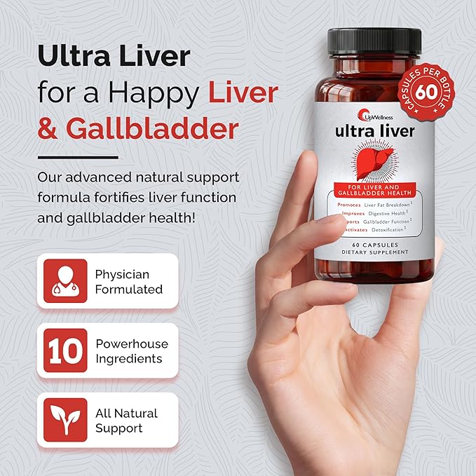UpWellness Ultra Liver Supplement for Liver Support and Gallbladder Support - Powered by TMG NAC Milk Thistle and More - Liver Cleanse Detox &amp Repair - 60 Capsules - 3 Pack