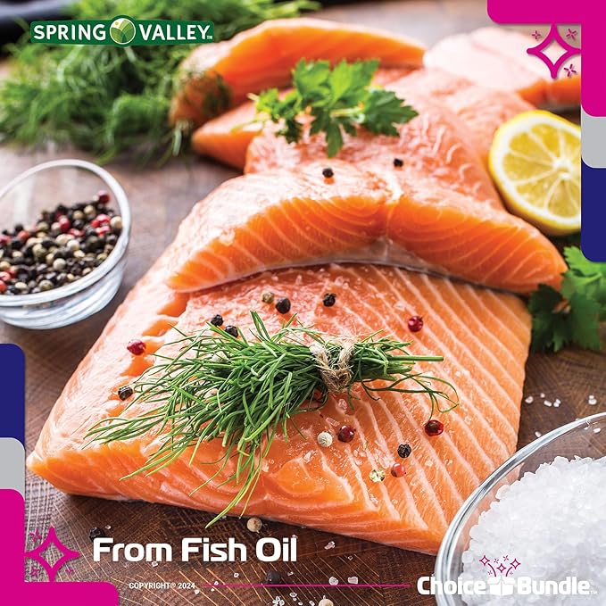 Choice Bundle Spring Valley Proactive Support Omega-3 Fish Oil Soft Gels 1000 mg 180 Ct 3 pk (540 Total) + Vitamin Guide &amp Pill Container (5 Items)!