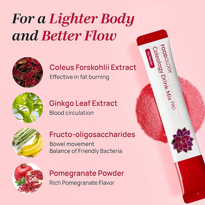 FOODOLOGY Coleology Drink Mix PRO | 3000mg Prebiotic Fiber &amp Metabolism Support | Daily Pomegranate Stick Powder for Gut Health &amp Weight Management | 15 Sticks