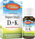 Carlson Super Daily D3 + K2 50 mcg D3 + 45 mcg MK-7 Heart &amp Bone Health 360 Liquid Drops 10.16 ml
