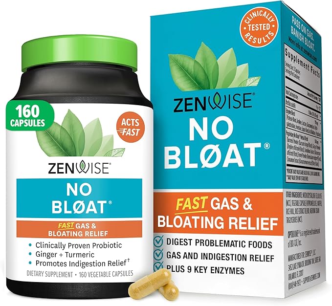 Zenwise Health No Bloat Digestive Enzymes for Gut Health Gas &amp Bloating Relief - Multi Enzymes Digestion Supplement with Probiotics Ginger Turmeric Dandelion &amp Lactase - Men &amp Women - 1