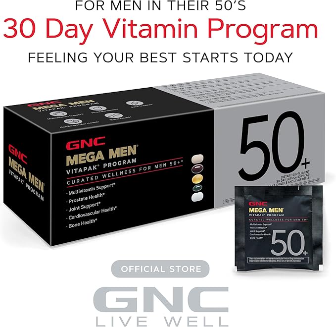 GNC Mega Men 50+ Vitapak 5-in-1 Multivitamin Pack Energy Production Men's Health 30 Servings