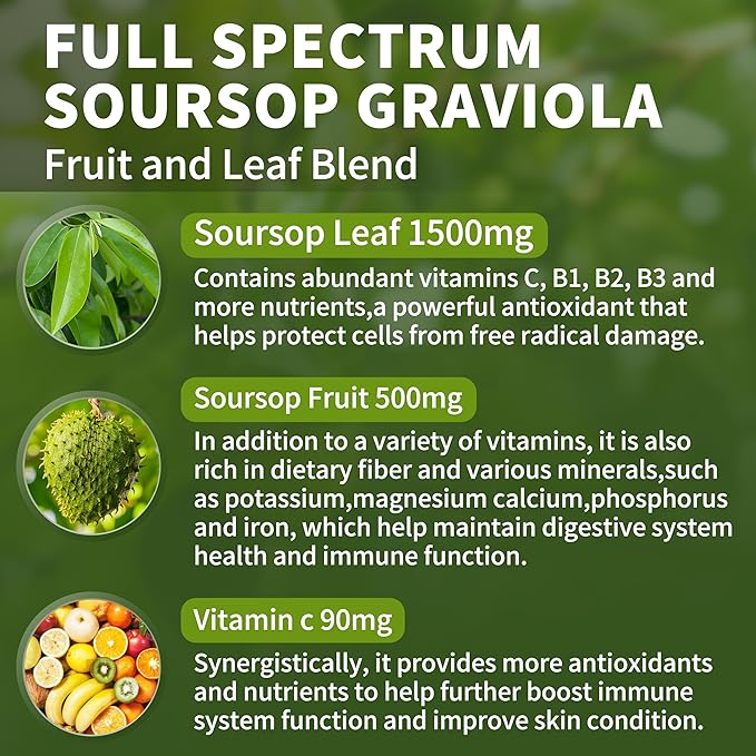 (3 Pack) Soursop Graviola Liquid Drops 2000mg 98% Absorption for Cell Support &amp Regeneration Immune Boost Liver Herbal Goodness Soursop Bitters Liquid-Sugar/Gluten Free Natural Flavor 6 Fl