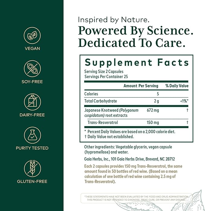 GAIA HERBS PRO Resveratrol 150 - Offers Heart Health &amp Immune Support - Contains Japanese Knotweed - Vegan Soy-Free &amp Gluten-Free - 50 Liquid Phyto-Caps (25 Servings)