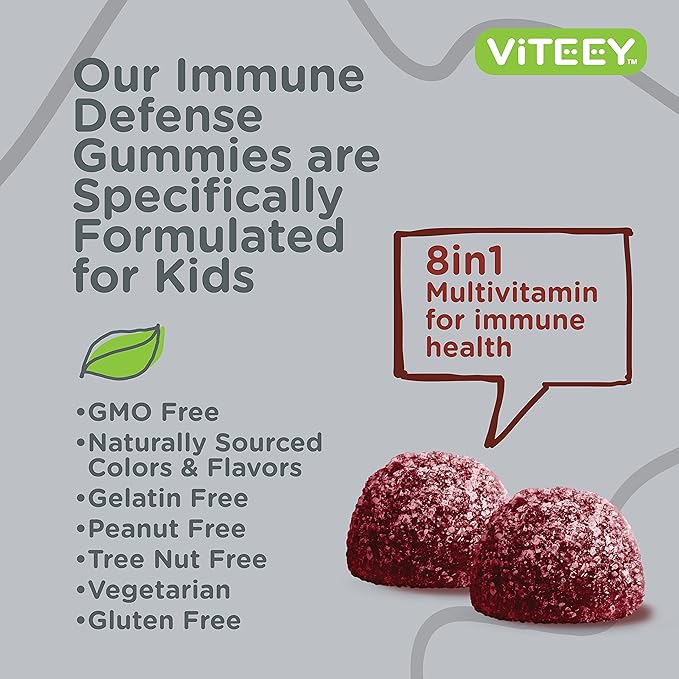 Viteey Kids Multivitamin Gummies with Probiotics - 8-1 Kids Vitamins for Immune Health Support with Vitamin C D3 B12 B6 Zinc Elderberry Selenium - Vegetarian - Chewable Tasty Berry Flavored
