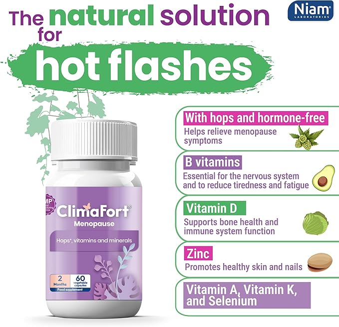 Climafort 60 Day Supply | Menopause Relief Pills | Natural Relief for Hot Flashes Night Sweats Mood Swings &amp Hormone Balance | Hops Vitamins and Minerals | 1 Capsule Daily