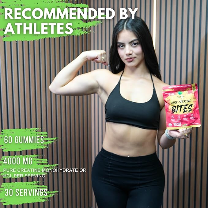 Nutrify Daily Creatine Gummies for Women and Men - 4g Creatine Monohydrate per Serving for Muscle Growth &amp Recovery - Sugar-Free Low-Calorie with Vitamin B12 for Energy Boost (Electric Blue)