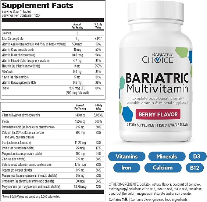 Bariatric Choice My Bariatric Chewable Multivitamin with Iron &amp 300mg Calcium Berry (120ct)