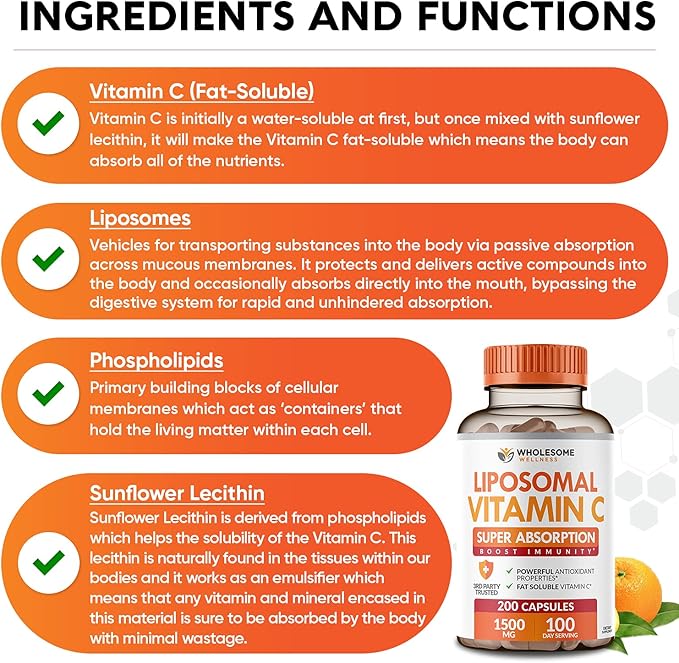 Wholesome Wellness Digestive Enzymes 1000MG Plus Prebiotics &amp Probiotics + Liposomal Vitamin C Capsules (200 Pills 1500mg Buffered) Bundle