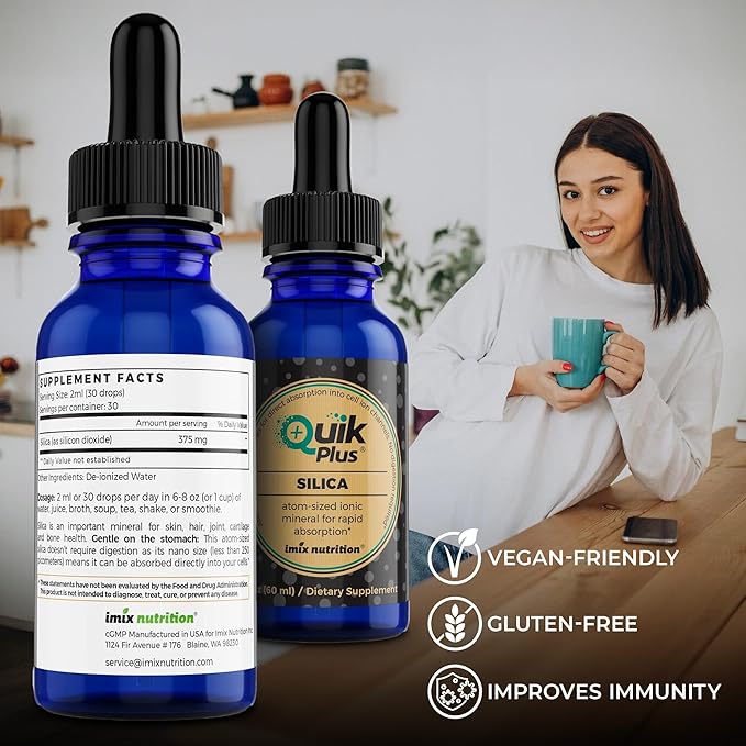 QuikPlus Liquid Mineral Supplement for Adults – Vegan Gluten-Free All Natural Highly Bioavailable – 2 oz Bottle (Silica)