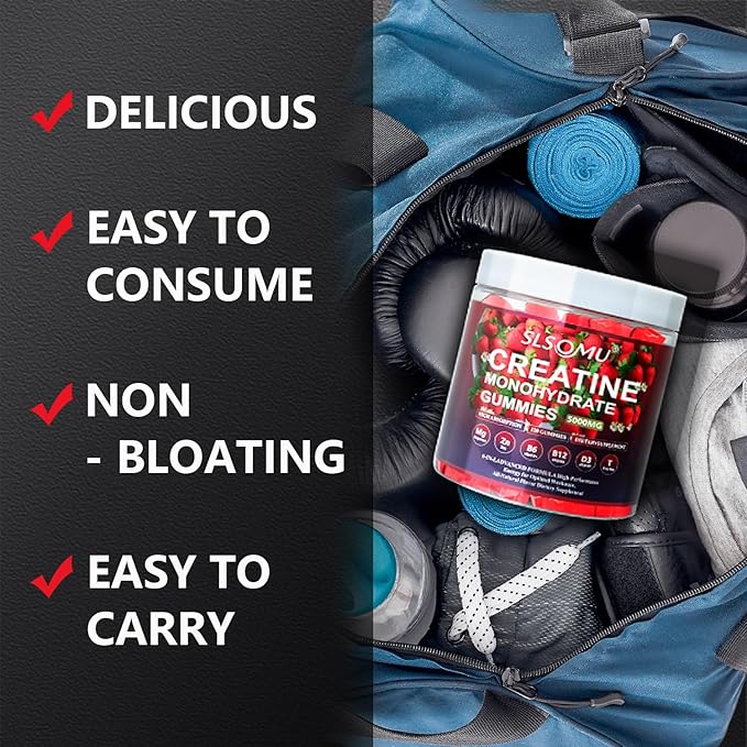 Creatine Monohydrate Gummies 5000mg for Women and Men - Pre-Workout Supplement with Magnesium Zinc &amp Taurine - Strawberry Flavor - Builds Muscle Strength - Boosts Energy Vegan - 120 Gummies