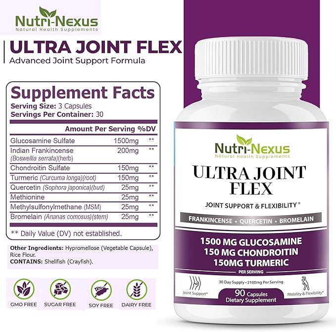 Ultra Joint Flex with Glucosamine/Chondroitin/Turmeric + Magnesium Glycinate — 2-Bottle Bundle 90 Capsules Each